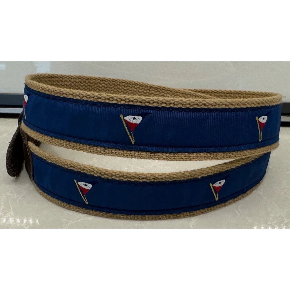 Yacht Club Flag - Canvas Leather Belt - Men's Size 36 - VINTAGE - Blue
